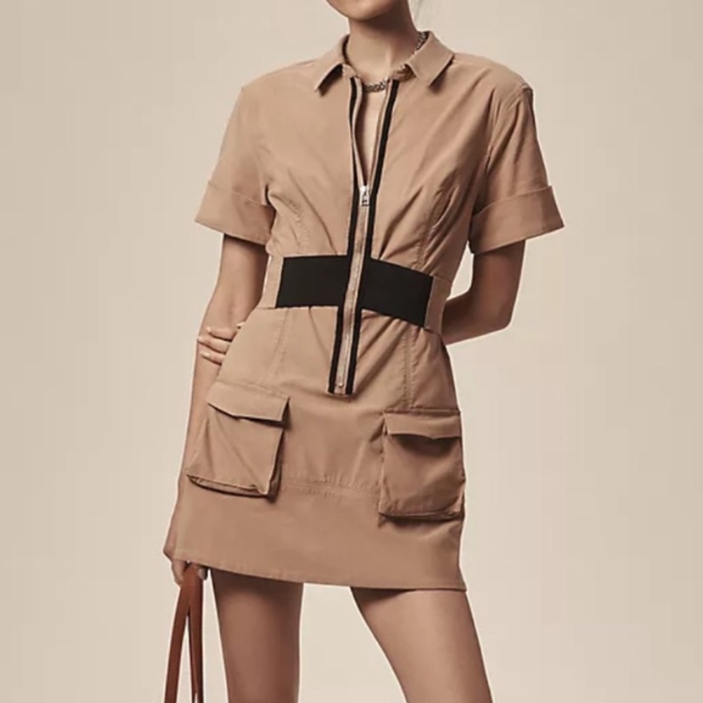 MAEVE | Anthropologie Tan Khaki Belted Boho Explorer Dress Zip Up Size Large